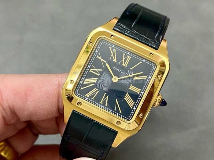 F1 Factory Cartier Santos Dumont WGSA0077 31.4mm Yellow Gold Leather Strap Roman Numerals Black Dial - Image 3