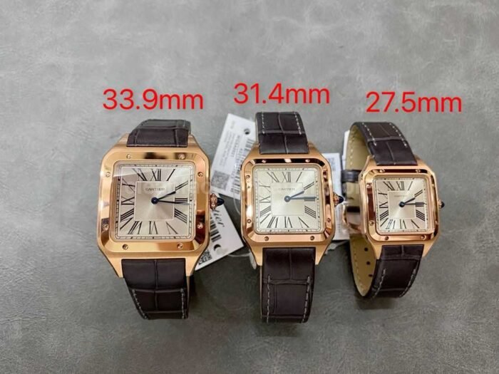 F1 Factory Cartier Santos Dumont WHSA0021 31.4mm Rose Gold Leather Strap Roman Numerals Silver Dial - Image 9