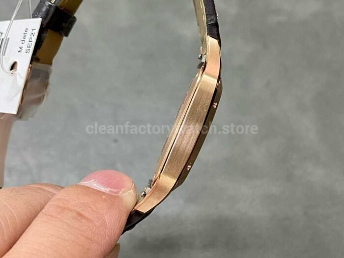 F1 Factory Cartier Santos Dumont WHSA0021 31.4mm Rose Gold Leather Strap Roman Numerals Silver Dial - Image 5