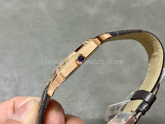 F1 Factory Cartier Santos Dumont WHSA0021 31.4mm Rose Gold Leather Strap Roman Numerals Silver Dial - Image 6