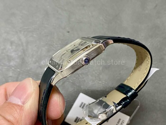 F1 Factory Cartier Santos Dumont WSSA0023 27.5mm Steel Leather Strap Roman Numerals Silver Dial Super Clone Watch,Clean Factory Watch
