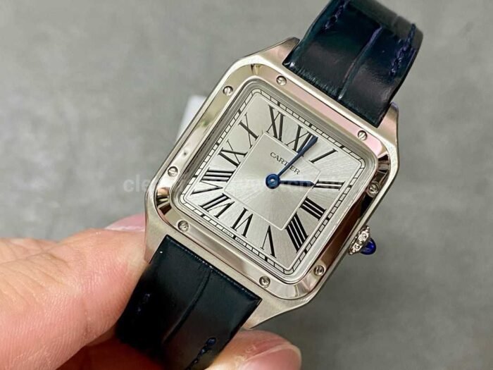 F1 Factory Cartier Santos Dumont WSSA0023 27.5mm Steel Leather Strap Roman Numerals Silver Dial 1 Super Clone Watch,Clean Factory Watch
