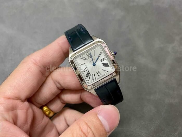 F1 Factory Cartier Santos Dumont WSSA0023 27.5mm Steel Leather Strap Roman Numerals Silver Dial 3 Super Clone Watch,Clean Factory Watch
