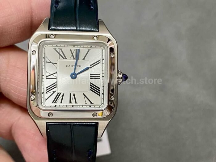 F1 Factory Cartier Santos Dumont WSSA0023 27.5mm Steel Leather Strap Roman Numerals Silver Dial 5 Super Clone Watch,Clean Factory Watch