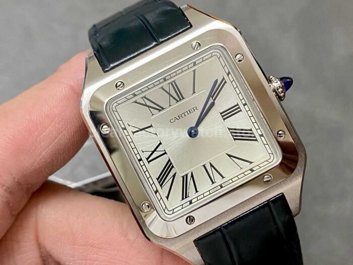 F1 Factory Cartier Santos Dumont WSSA0032 33.9mm Steel Leather Strap Roman Numerals Silver Dial 3 Super Clone Watch,Clean Factory Watch