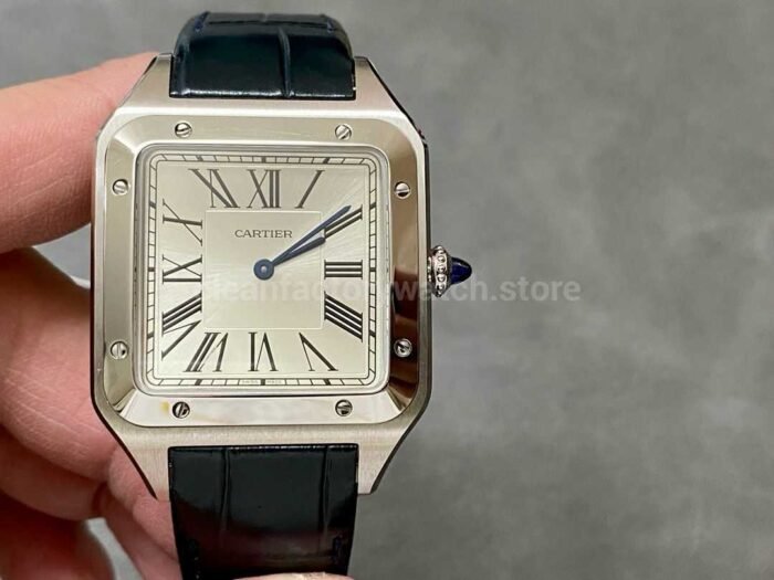 F1 Factory Cartier Santos Dumont WSSA0032 33.9mm Steel Leather Strap Roman Numerals Silver Dial 6 Super Clone Watch,Clean Factory Watch