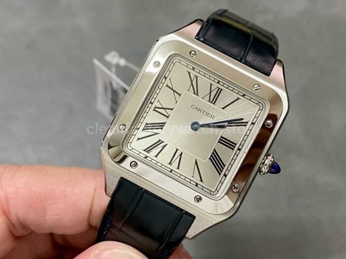 F1 Factory Cartier Santos Dumont WSSA0032 33.9mm Steel Leather Strap Roman Numerals Silver Dial 7 Super Clone Watch,Clean Factory Watch