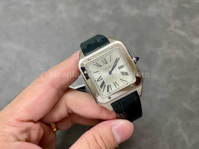 F1 Factory Cartier Santos Dumont WSSA0032 33.9mm Steel Leather Strap Roman Numerals Silver Dial 9 Super Clone Watch,Clean Factory Watch