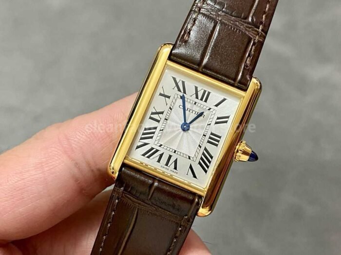 F1 Factory Cartier Tank Louis Cartier W1529756 25.5mm Yellow Gold Leather Strap Roman Num 4 Super Clone Watch,Clean Factory Watch
