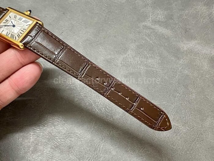 F1 Factory Cartier Tank Louis Cartier W1529756 25.5mm Yellow Gold Leather Strap Roman Num 7 Super Clone Watch,Clean Factory Watch