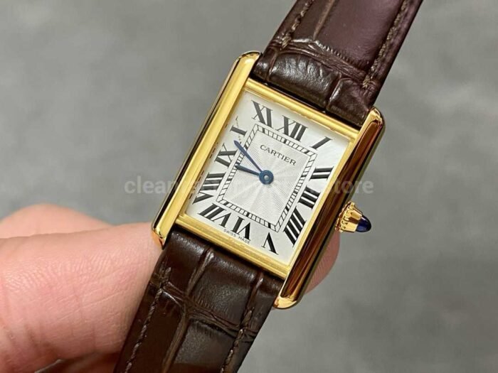 F1 Factory Cartier Tank Louis Cartier W1529856 22mm Yellow Gold Brown Leather Strap R 4 Super Clone Watch,Clean Factory Watch