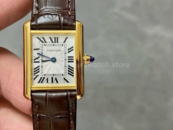 F1 Factory Cartier Tank Louis Cartier W1529856 22mm Yellow Gold Brown Leather Strap R 5 Super Clone Watch,Clean Factory Watch
