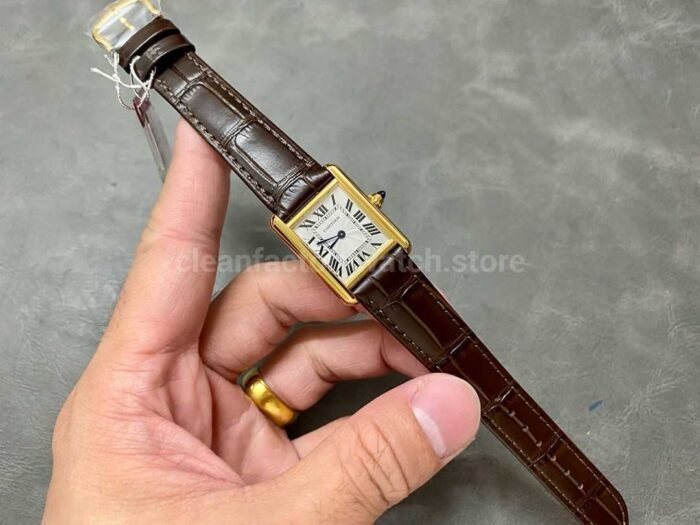 F1 Factory Cartier Tank Louis Cartier W1529856 22mm Yellow Gold Brown Leather Strap R Super Clone Watch,Clean Factory Watch