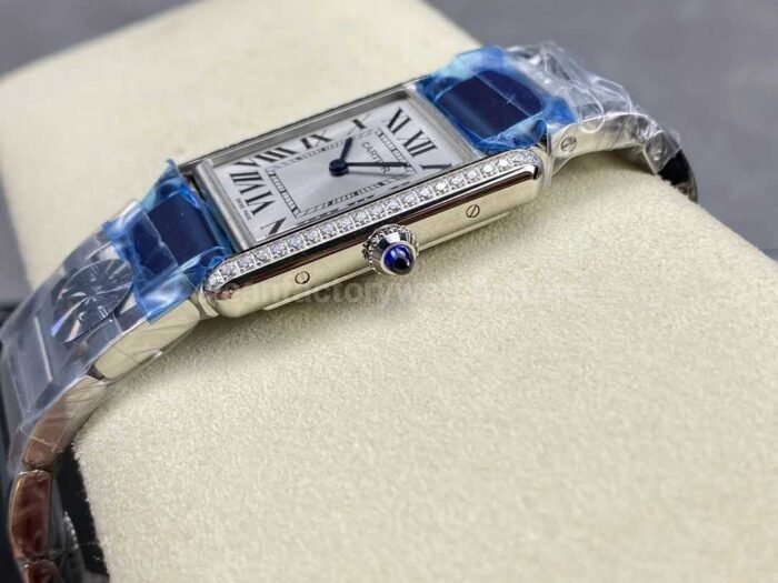 F1 Factory Cartier Tank Louis Cartier W4TA0017 25.5mm Diamond Bezel Full Steel Roman Numer 3 Super Clone Watch,Clean Factory Watch
