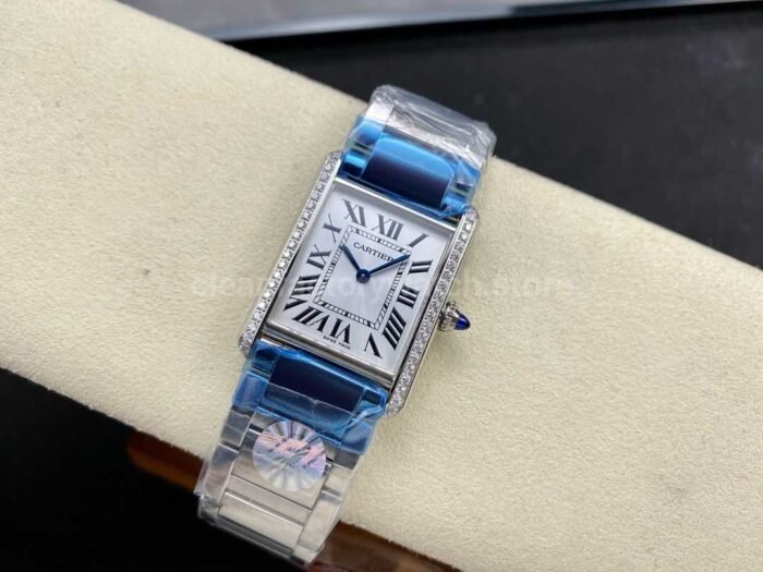 F1 Factory Cartier Tank Louis Cartier W4TA0017 25.5mm Diamond Bezel Full Steel Roman Numer 4 Super Clone Watch,Clean Factory Watch