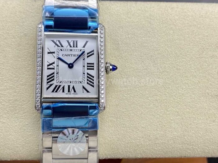 F1 Factory Cartier Tank Louis Cartier W4TA0017 25.5mm Diamond Bezel Full Steel Roman Numer 6 Super Clone Watch,Clean Factory Watch