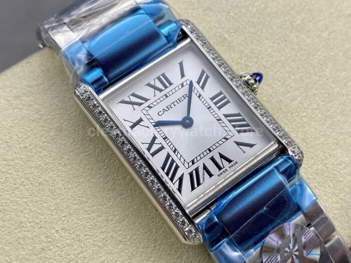 F1 Factory Cartier Tank Louis Cartier W4TA0017 25.5mm Diamond Bezel Full Steel Roman Numer 7 Super Clone Watch,Clean Factory Watch