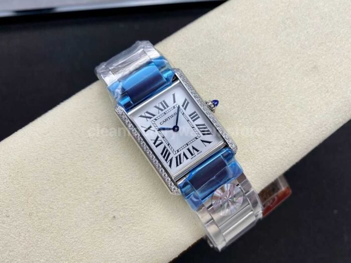 F1 Factory Cartier Tank Louis Cartier W4TA0017 25.5mm Diamond Bezel Full Steel Roman Numer Super Clone Watch,Clean Factory Watch