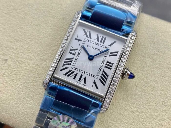 F1 Factory Cartier Tank Louis Cartier W4TA0017 25.5mm Diamond Bezel Full Steel Roman Numeral 1 Super Clone Watch,Clean Factory Watch