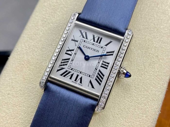F1 Factory Cartier Tank Louis Cartier W4TA0017 25.5mm Diamond Bezel Steel Leather 4 Super Clone Watch,Clean Factory Watch