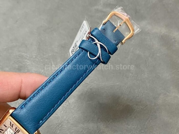 F1 Factory Cartier Tank Louis Cartier WGTA0010 22mm Rose Gold Blue Leather Strap Roman N 4 Super Clone Watch,Clean Factory Watch