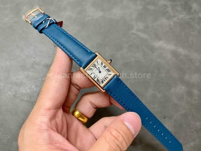 F1 Factory Cartier Tank Louis Cartier WGTA0010 22mm Rose Gold Blue Leather Strap Roman N 5 Super Clone Watch,Clean Factory Watch