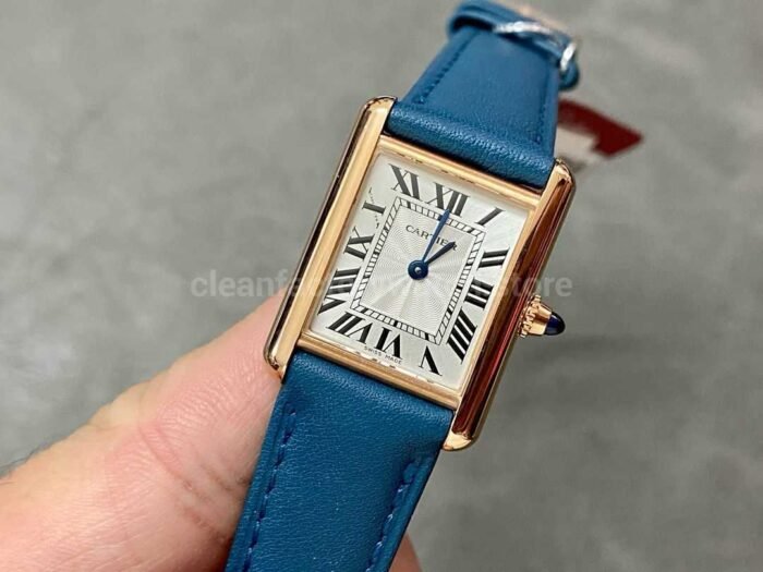 F1 Factory Cartier Tank Louis Cartier WGTA0010 22mm Rose Gold Blue Leather Strap Roman N 7 Super Clone Watch,Clean Factory Watch