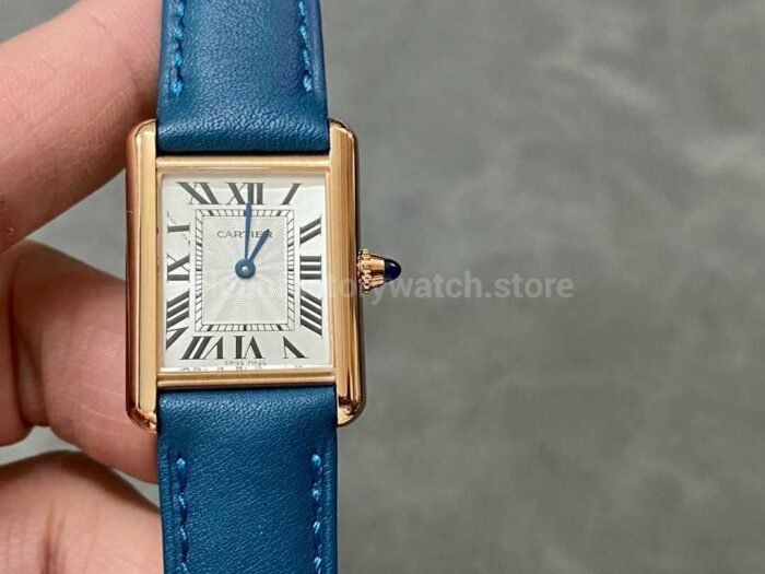 F1 Factory Cartier Tank Louis Cartier WGTA0010 22mm Rose Gold Blue Leather Strap Roman N Super Clone Watch,Clean Factory Watch