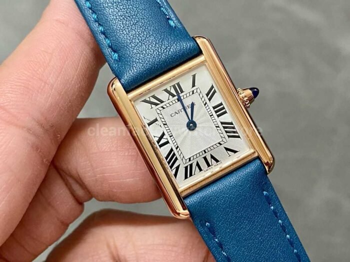 F1 Factory Cartier Tank Louis Cartier WGTA0010 22mm Rose Gold Blue Leather Strap Roman Num 1 Super Clone Watch,Clean Factory Watch