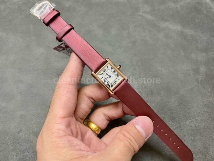 F1 Factory Cartier Tank Louis Cartier WGTA0010 22mm Rose Gold Red Leather Strap Roman Numerals Silver Dial - Image 4