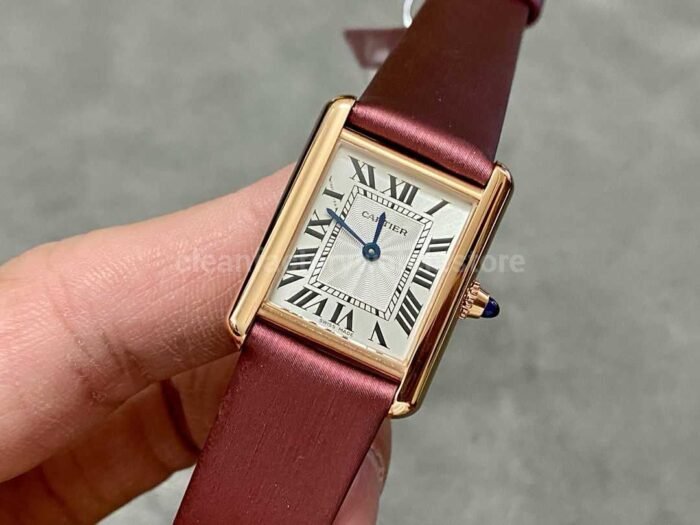 F1 Factory Cartier Tank Louis Cartier WGTA0010 22mm Rose Gold Red Leather Strap Roman Numerals Silver Dial - Image 3