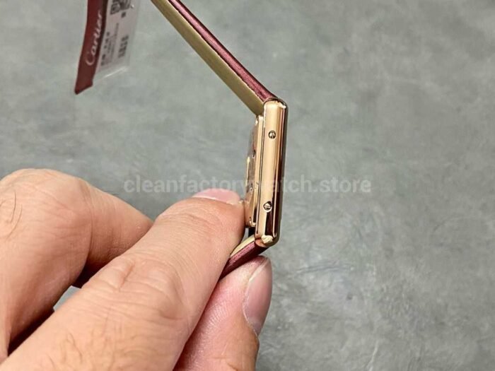 F1 Factory Cartier Tank Louis Cartier WGTA0010 22mm Rose Gold Red Leather Strap Roman Numerals Silver Dial - Image 5