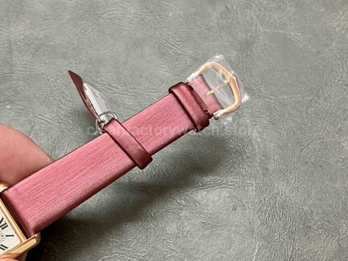 F1 Factory Cartier Tank Louis Cartier WGTA0010 22mm Rose Gold Red Leather Strap Roman Numerals Silver Dial - Image 8