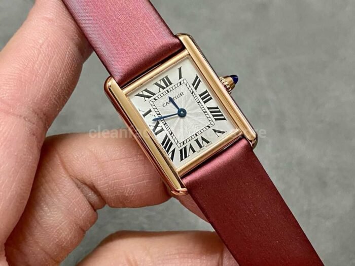 F1 Factory Cartier Tank Louis Cartier WGTA0010 22mm Rose Gold Red Leather Strap Roman Numerals Silver Dial - Image 2