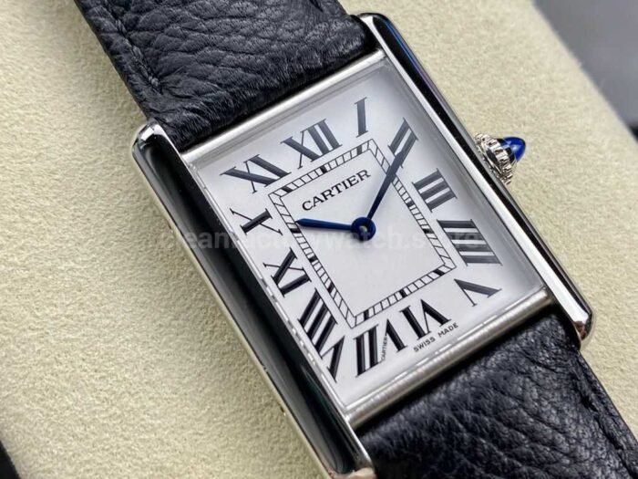 F1 Factory Cartier Tank Louis Cartier WSTA0041 25.5mm Steel Leather Strap Roman Numerals Silver Super Clone Watch,Clean Factory Watch