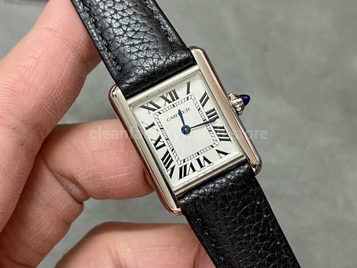 F1 Factory Cartier Tank Louis Cartier WSTA0042 22mm Steel Black Leather Strap Roman Numeral 3 Super Clone Watch,Clean Factory Watch