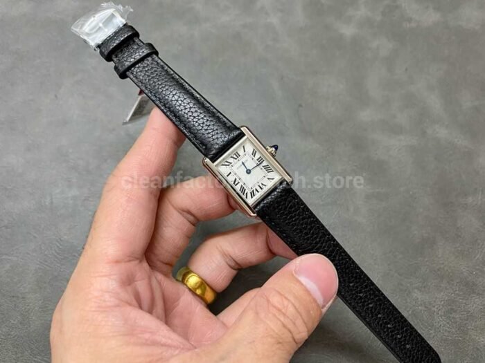 F1 Factory Cartier Tank Louis Cartier WSTA0042 22mm Steel Black Leather Strap Roman Numeral 9 Super Clone Watch,Clean Factory Watch
