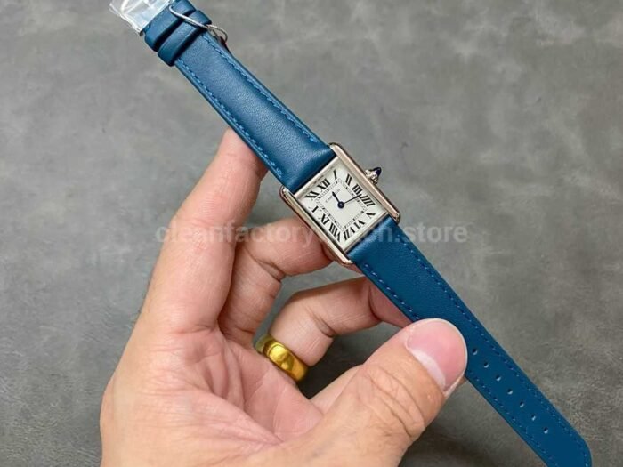 F1 Factory Cartier Tank Louis Cartier WSTA0042 22mm Steel Blue Leather Strap Roman Numerals Super Clone Watch,Clean Factory Watch
