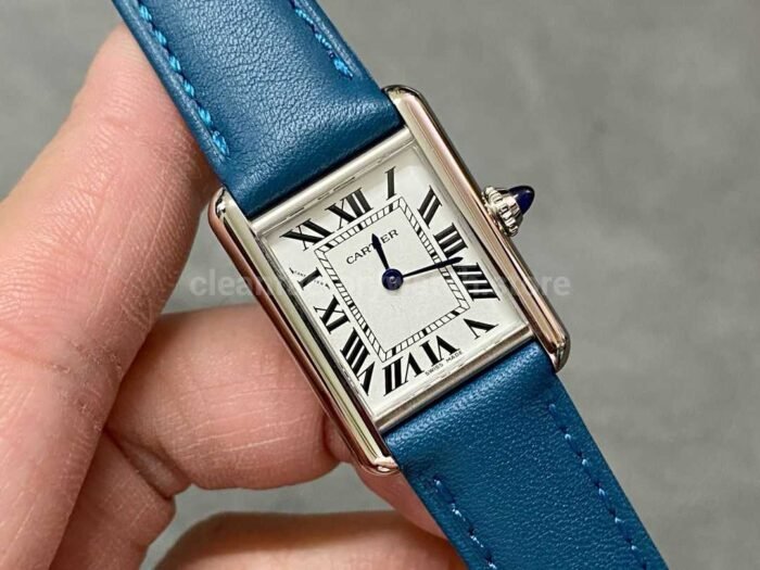 F1 Factory Cartier Tank Louis Cartier WSTA0042 22mm Steel Blue Leather Strap Roman Numerals 4 Super Clone Watch,Clean Factory Watch