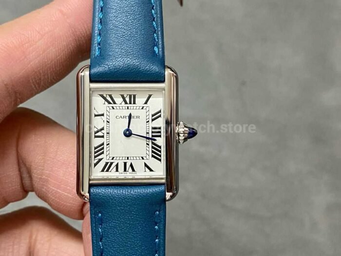 F1 Factory Cartier Tank Louis Cartier WSTA0042 22mm Steel Blue Leather Strap Roman Numerals 5 Super Clone Watch,Clean Factory Watch