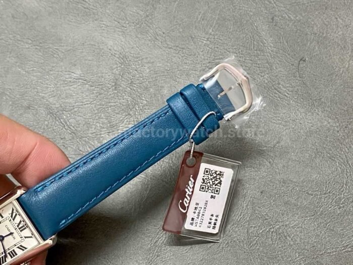 F1 Factory Cartier Tank Louis Cartier WSTA0042 22mm Steel Blue Leather Strap Roman Numerals 7 Super Clone Watch,Clean Factory Watch