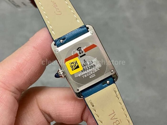 F1 Factory Cartier Tank Louis Cartier WSTA0042 22mm Steel Blue Leather Strap Roman Numerals 8 Super Clone Watch,Clean Factory Watch