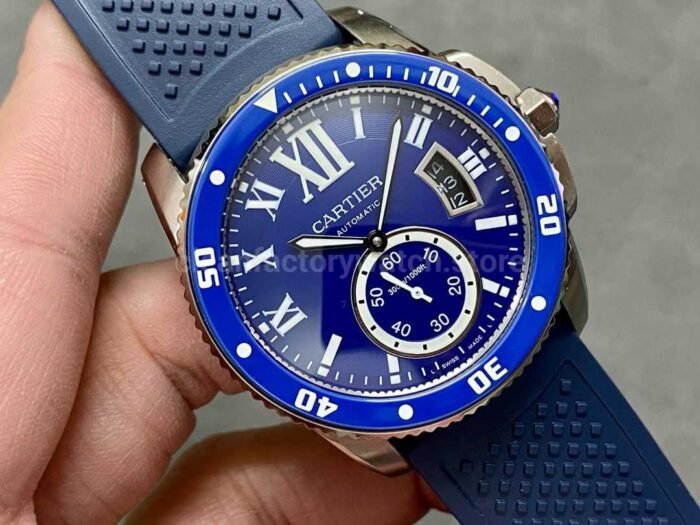 F5 Factory Cartier Calibre de Cartier Diver WSCA0010 42mm Steel Rubber Strap Roman Numerals Blue Dial 9 Super Clone Watch,Clean Factory Watch