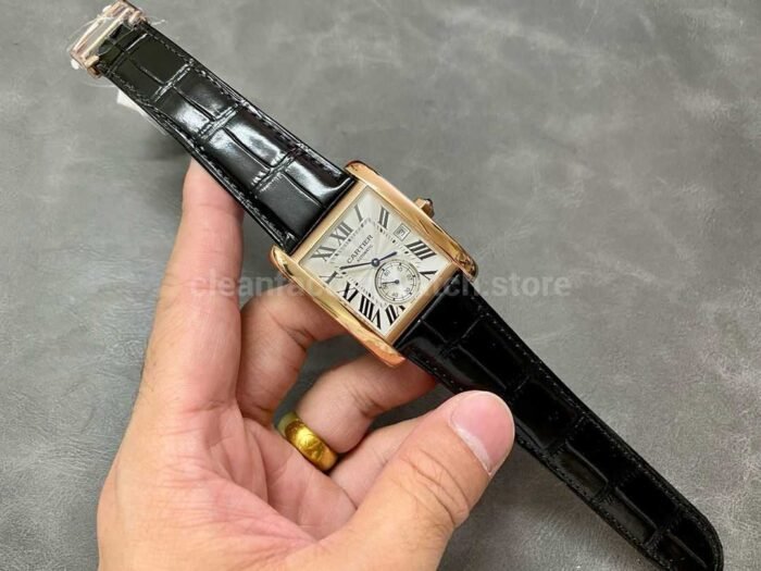 F5 Factory Cartier Tank MC W5330001 34mm Rose Gold Leather Strap Roman Numerals White Dial 1 Super Clone Watch,Clean Factory Watch