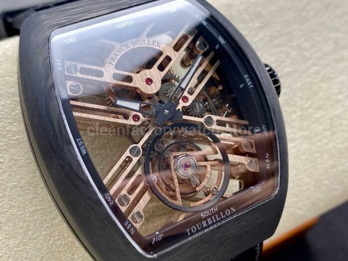 FM Factory Franck Muller Tourbillon Vanguard V45 Carbon 44mm Carbon RubberCanvas Strap C 7 Super Clone Watch,Clean Factory Watch