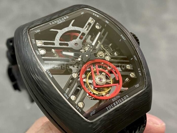 FM Factory Franck Muller Tourbillon Vanguard V45 T SQT CARBON.ER 44mm Carbon Leather Strap Super Clone Watch,Clean Factory Watch