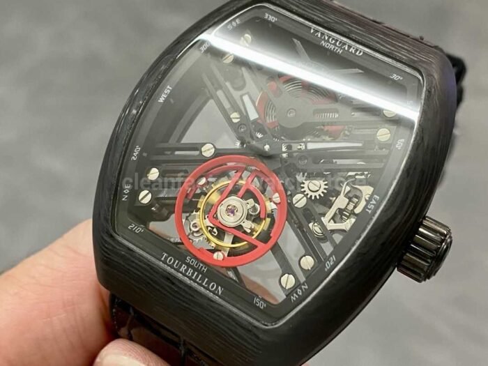 FM Factory Franck Muller Tourbillon Vanguard V45 T SQT CARBON.ER 44mm Carbon Leather Strap 9 Super Clone Watch,Clean Factory Watch