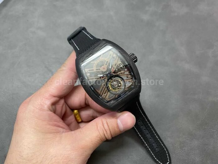 FM Factory Franck Muller Tourbillon Vanguard V45 T SQT CARBON.ER 44mm Carbon Rub Super Clone Watch,Clean Factory Watch