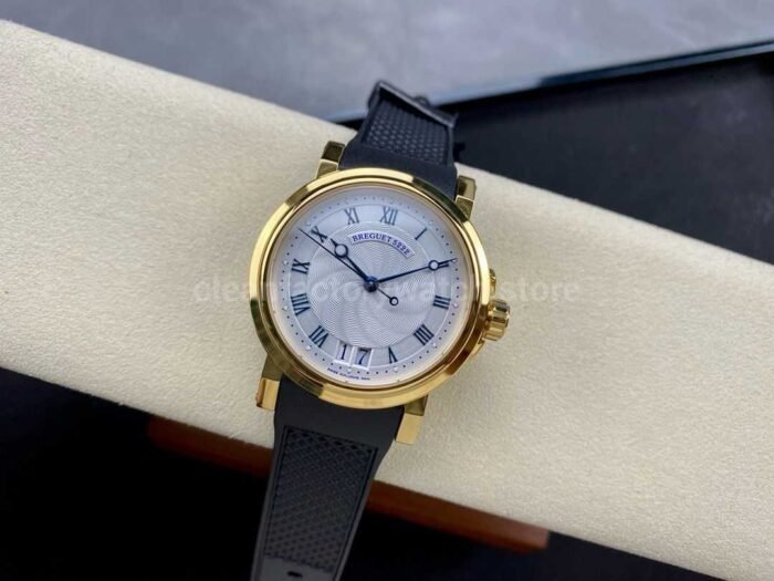 HG Factory Breguet Marine 5817BA129V8 39mm Rose Gold Rubber Strap Silver Dial 16 Super Clone Watch,Clean Factory Watch