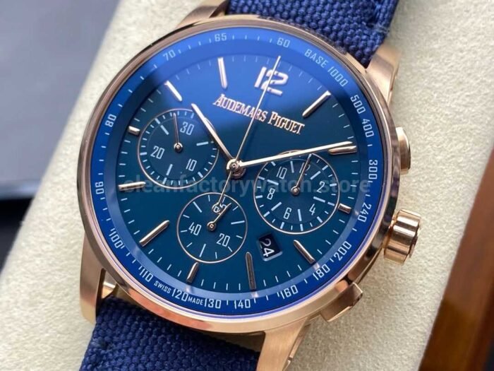 OMF Factory Audemars Piguet Code 11.59 26393OROOA027KB01 41mm Rose Gold Canvas Strap Blue 6 Super Clone Watch,Clean Factory Watch